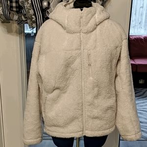 Uniqlo full zip teddy white fleece yarn jacket